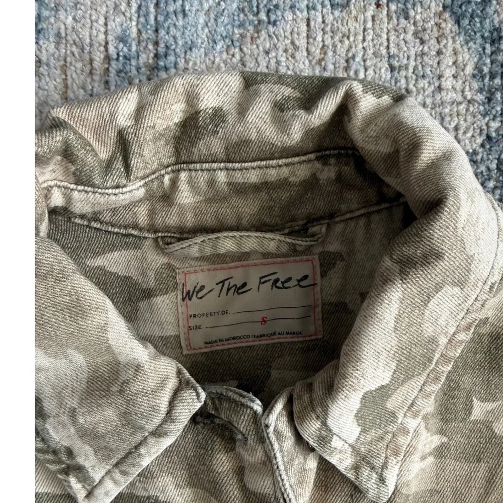 Free People Opal Swing Printed Denim Jacket Camo Military Size Small - Picture 6 of 6